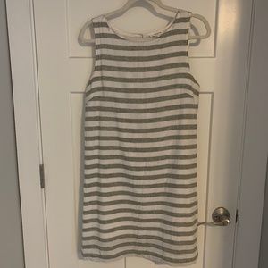 Cream and green colored stripe dress